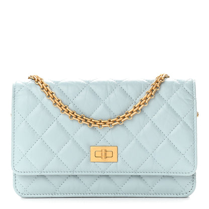 Chanel Aged Calfskin Quilted Reissue Wallet On Chain WOC Light Blue 1 of 12