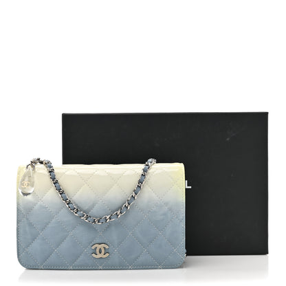 Chanel Faded Patent Calfskin Quilted Wallet on Chain Blue 17 of 17