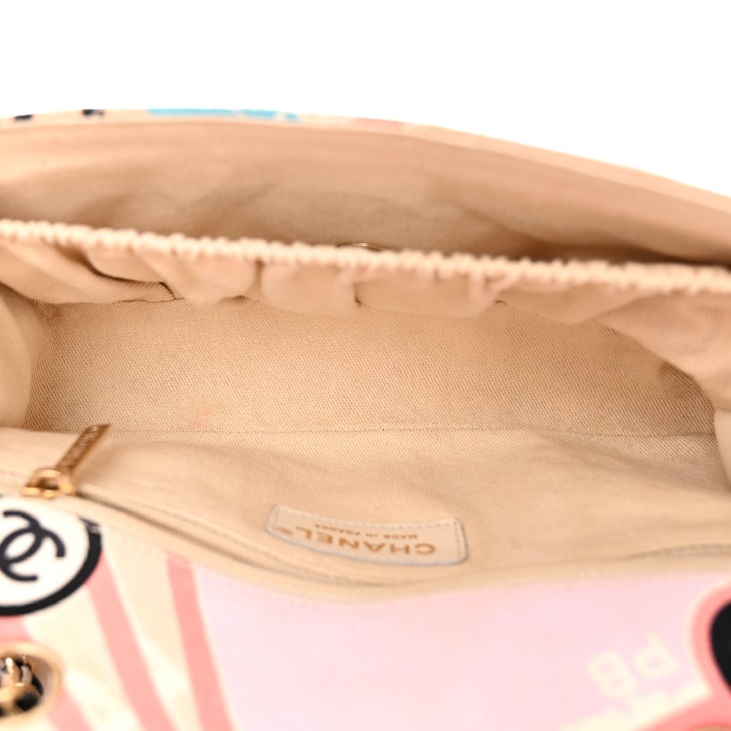 Canvas Small Printed Eiffel Tower Flap Bag Beige Multicolor