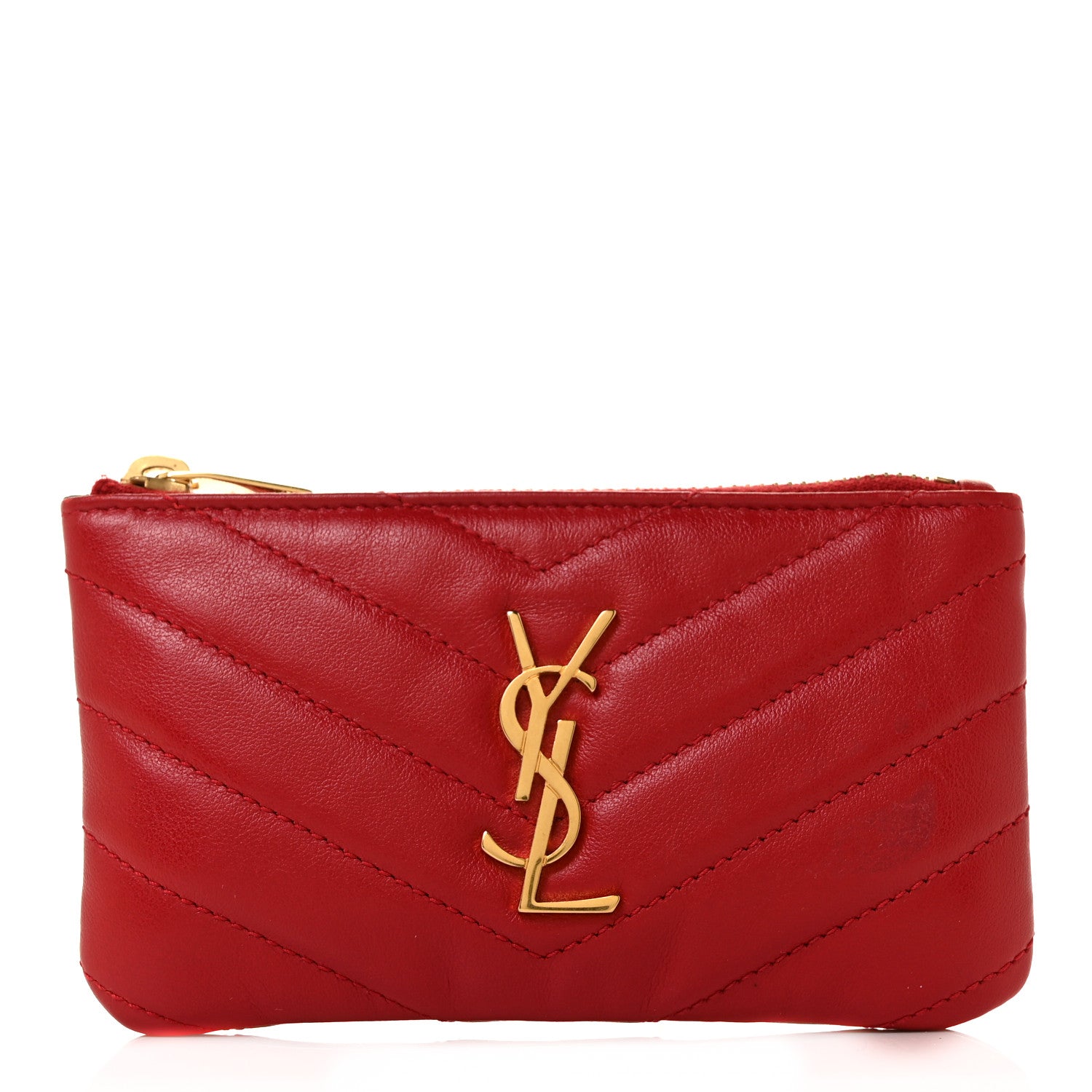 Saint Laurent Calfskin Matelasse Monogram Key Pouch Rouge Eros 1 of 8