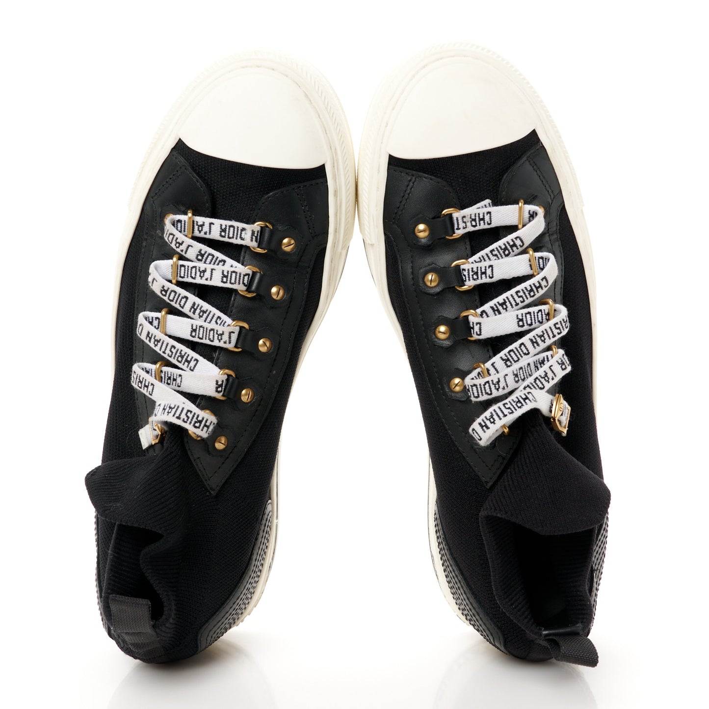 Technical Knit Calfskin Womens Walk'N'Dior High Top Sneaker 38.5 Black