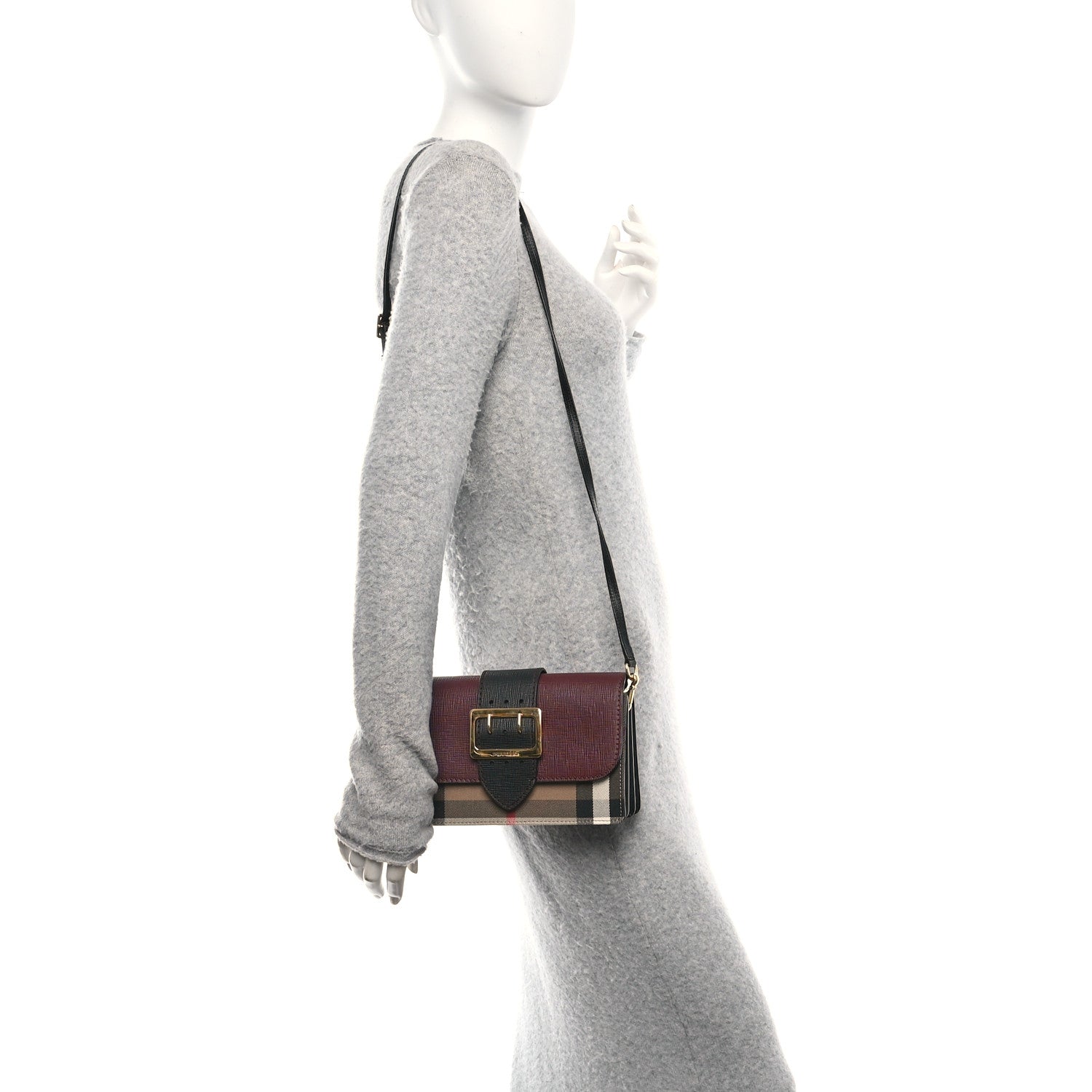Burberry House Check Bridle Calfskin Madison Buckle Bag Burgundy 2 of 11