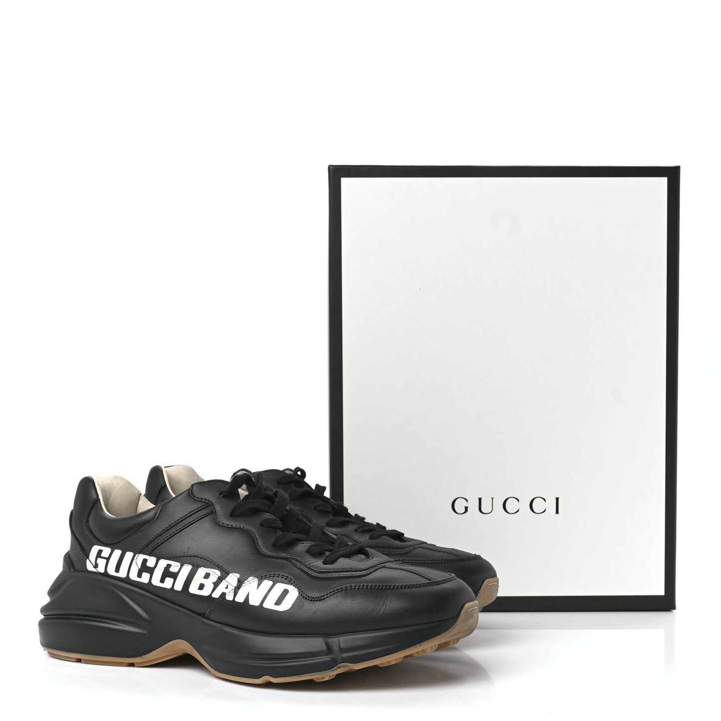Calfskin Gucci Band Printed Mens Rhyton Sneakers 10.5 Apollo Black
