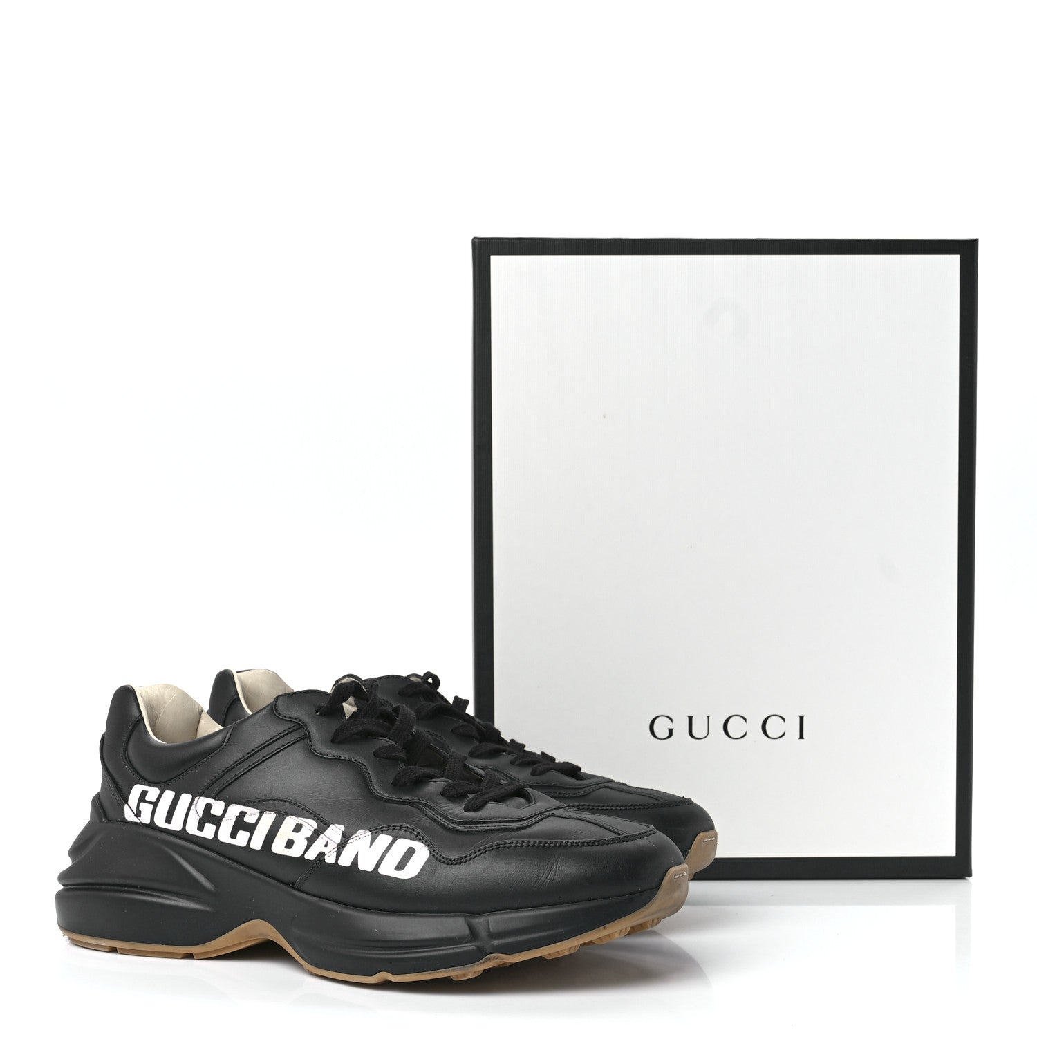 Gucci Calfskin Gucci Band Printed Mens Rhyton Sneakers 10.5 Apollo Black 9 of 9