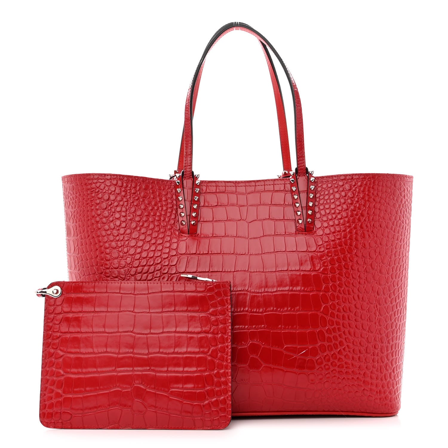 Christian Louboutin Calfskin Crocodile Embossed Spikes East West Cabata Tote 1 of 14