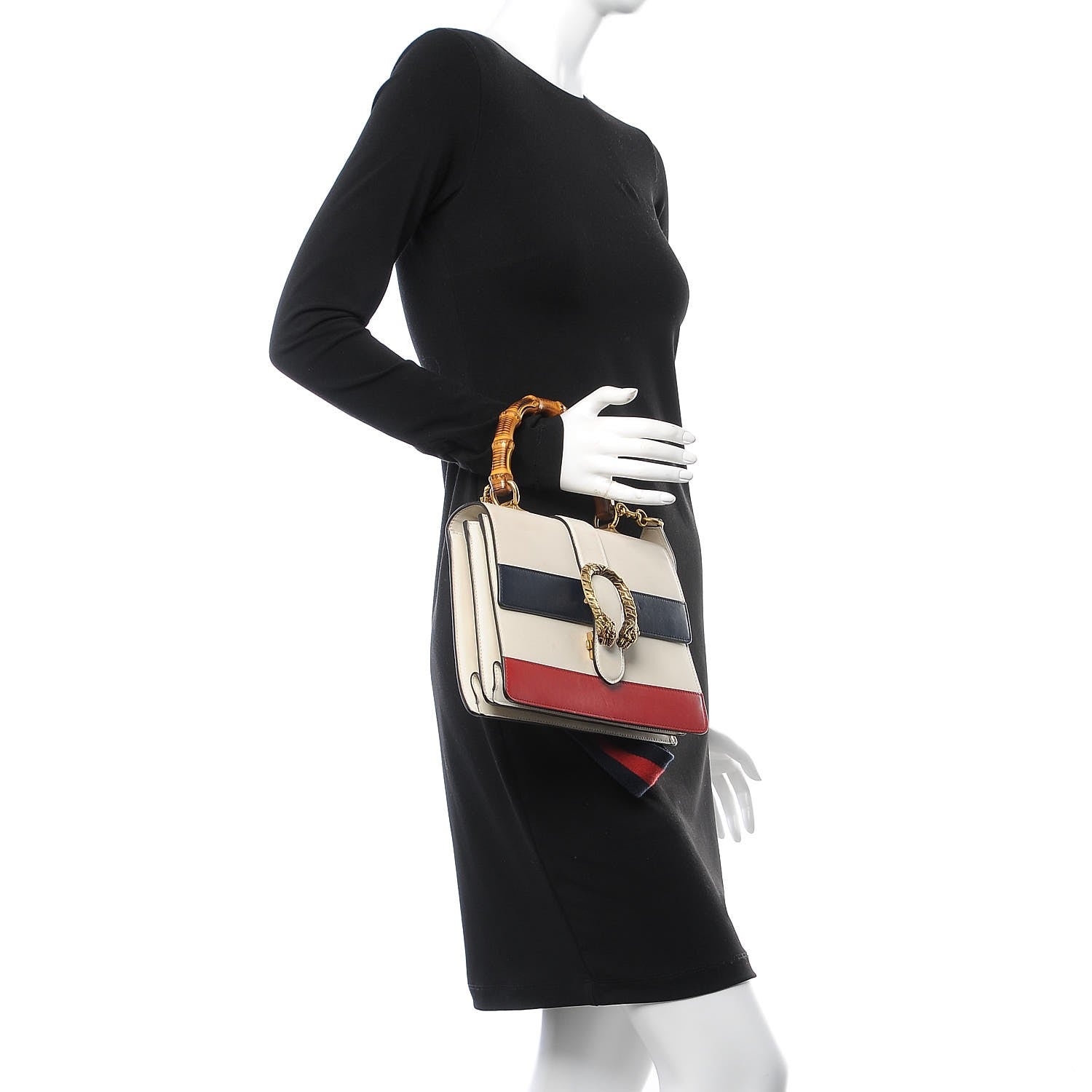 Gucci Calfskin Bamboo Web Medium Dionysus Top Handle Bag White Blue Hibiscus Red 3 of 15