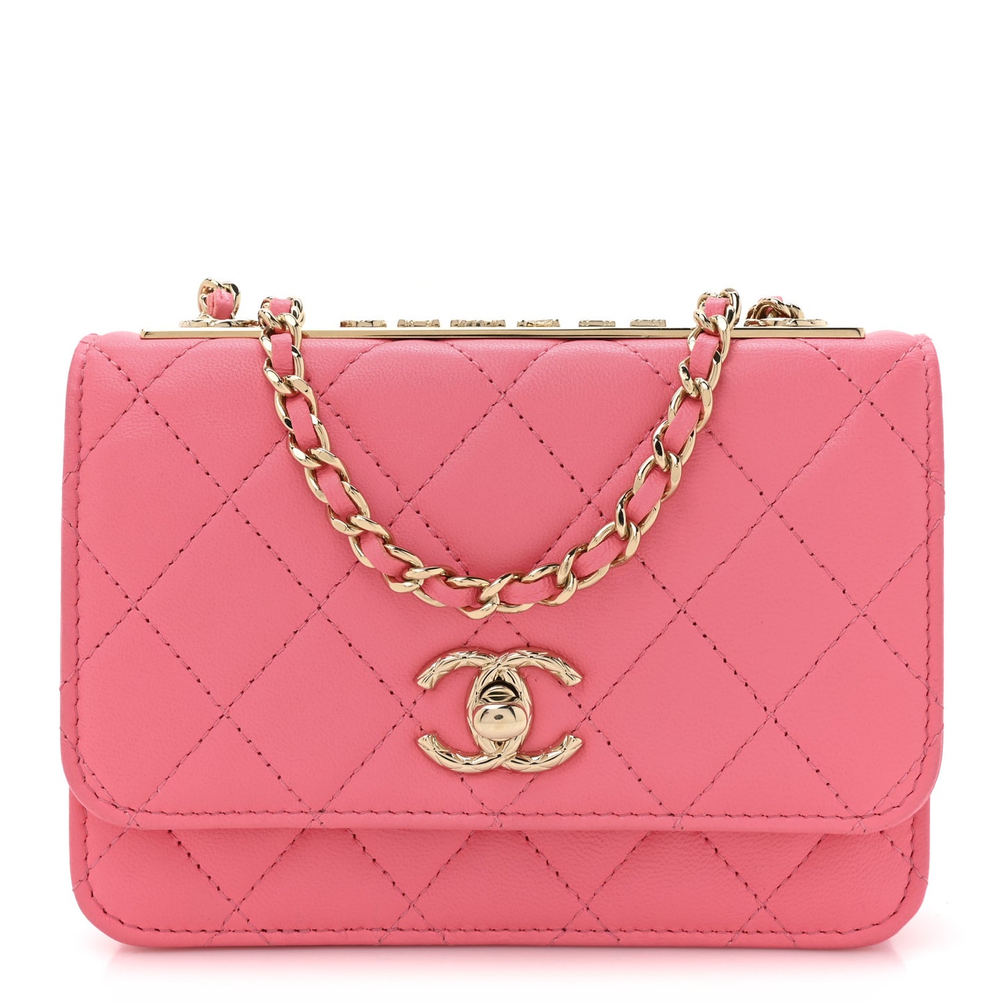 Lambskin Quilted Mini Trendy CC Wallet On Chain WOC Pink