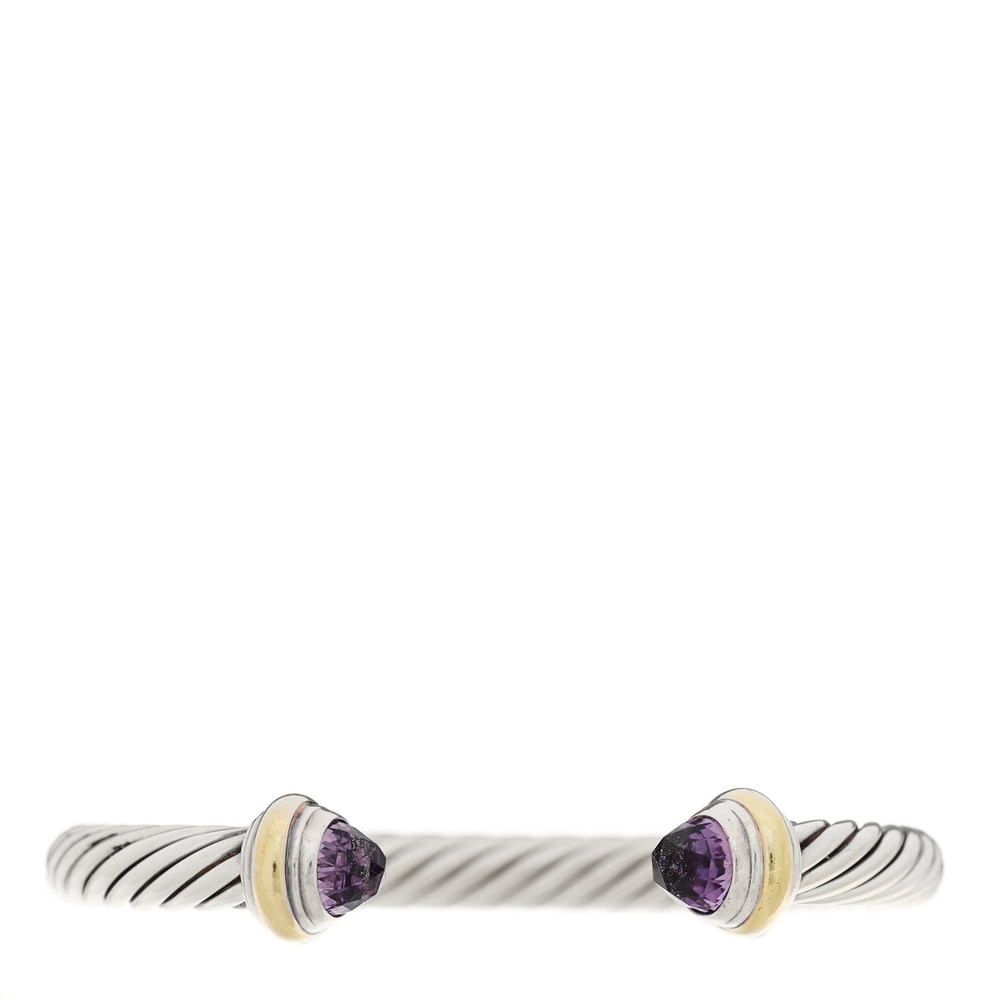 Sterling Silver 14K Yellow Gold Amethyst 7mm Cable Classics Bracelet