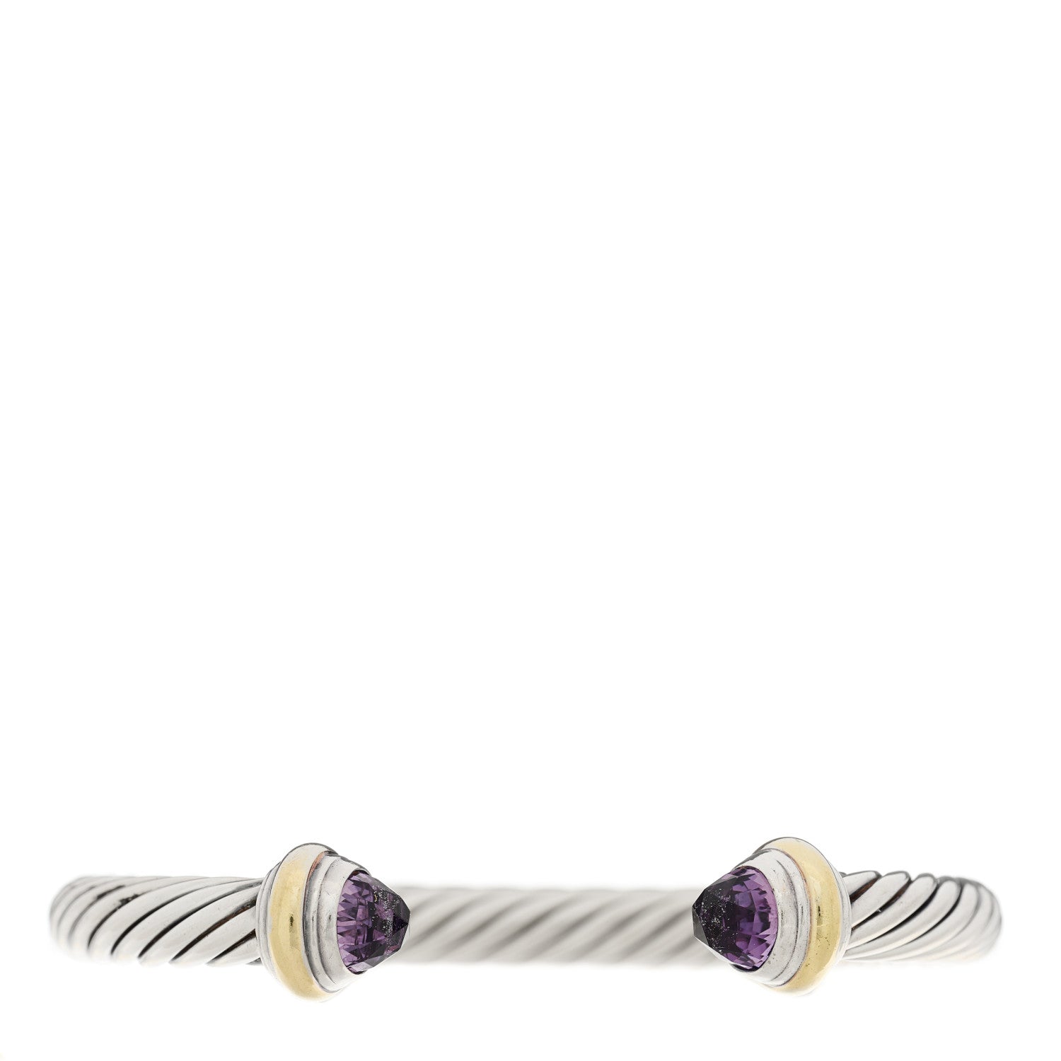 David Yurman Sterling Silver 14K Yellow Gold Amethyst 7mm Cable Classics Bracelet 1 of 3