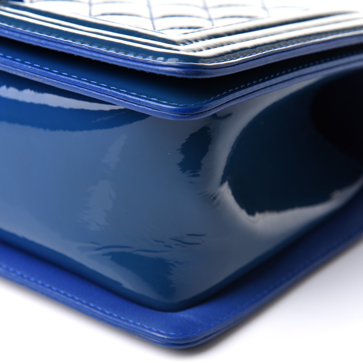 Patent Calfskin Quilted Medium Plexiglass Boy Flap Blue