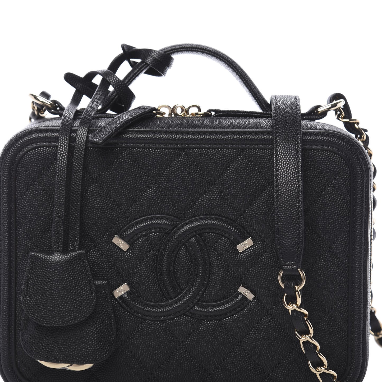 Caviar Quilted Medium CC Filigree Vanity Case Black