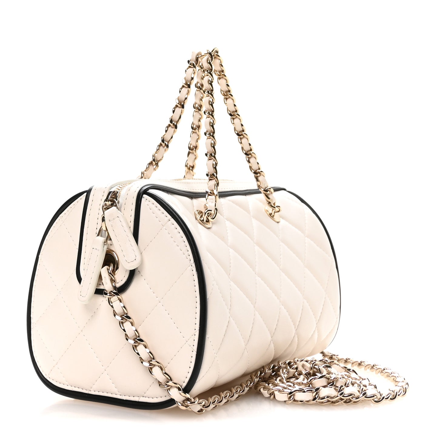 Lambskin Quilted Resin CC Mini Bowling Clutch With Chain White Black