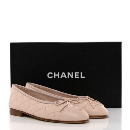 Chanel Lambskin Quilted CC Cap Toe Ballerina Flats 35 Light Pink 2 of 9