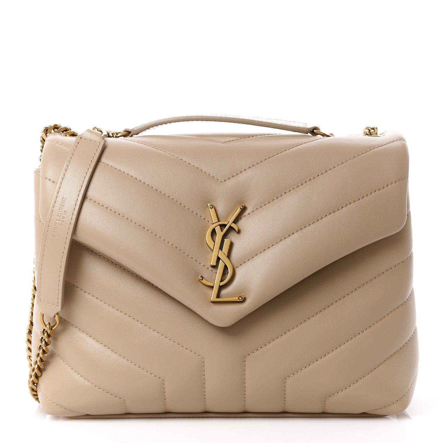 Saint Laurent Calfskin Y Quilted Monogram Small Loulou Chain Satchel Dark Beige 1 of 11