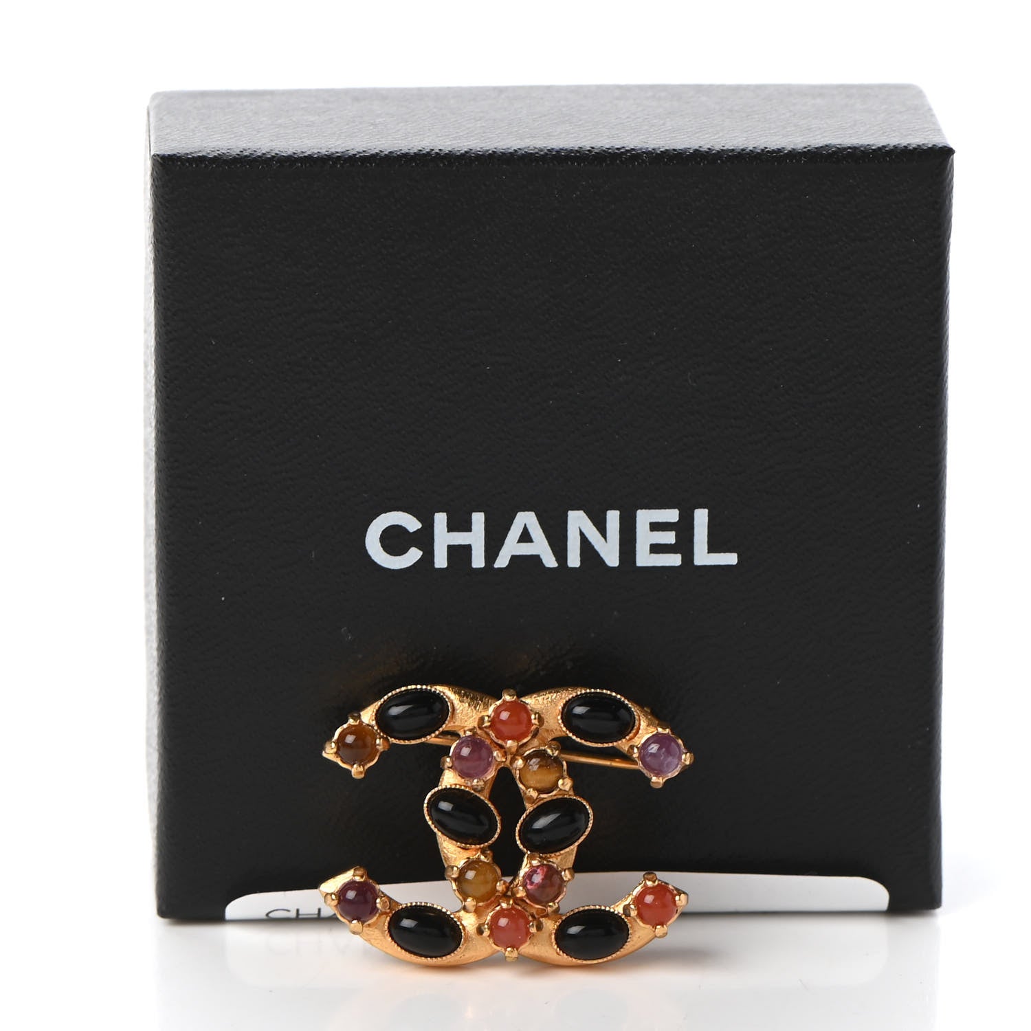 Chanel Gripoix Poured Glass CC Brooch Gold 5 of 5