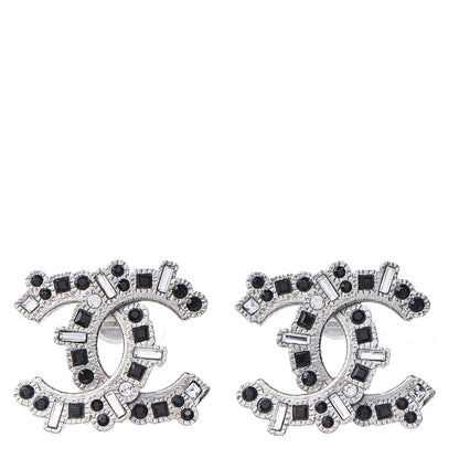 Chanel Baguette Crystal CC Earrings Silver Black 1 of 3