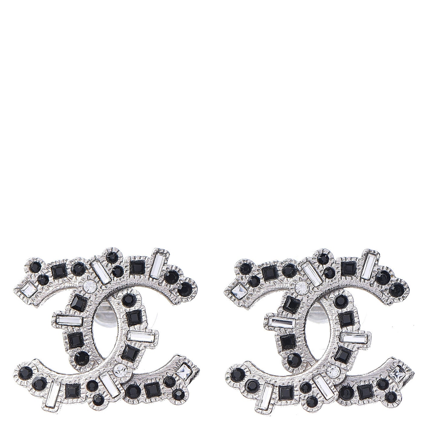 Baguette Crystal CC Earrings Silver Black
