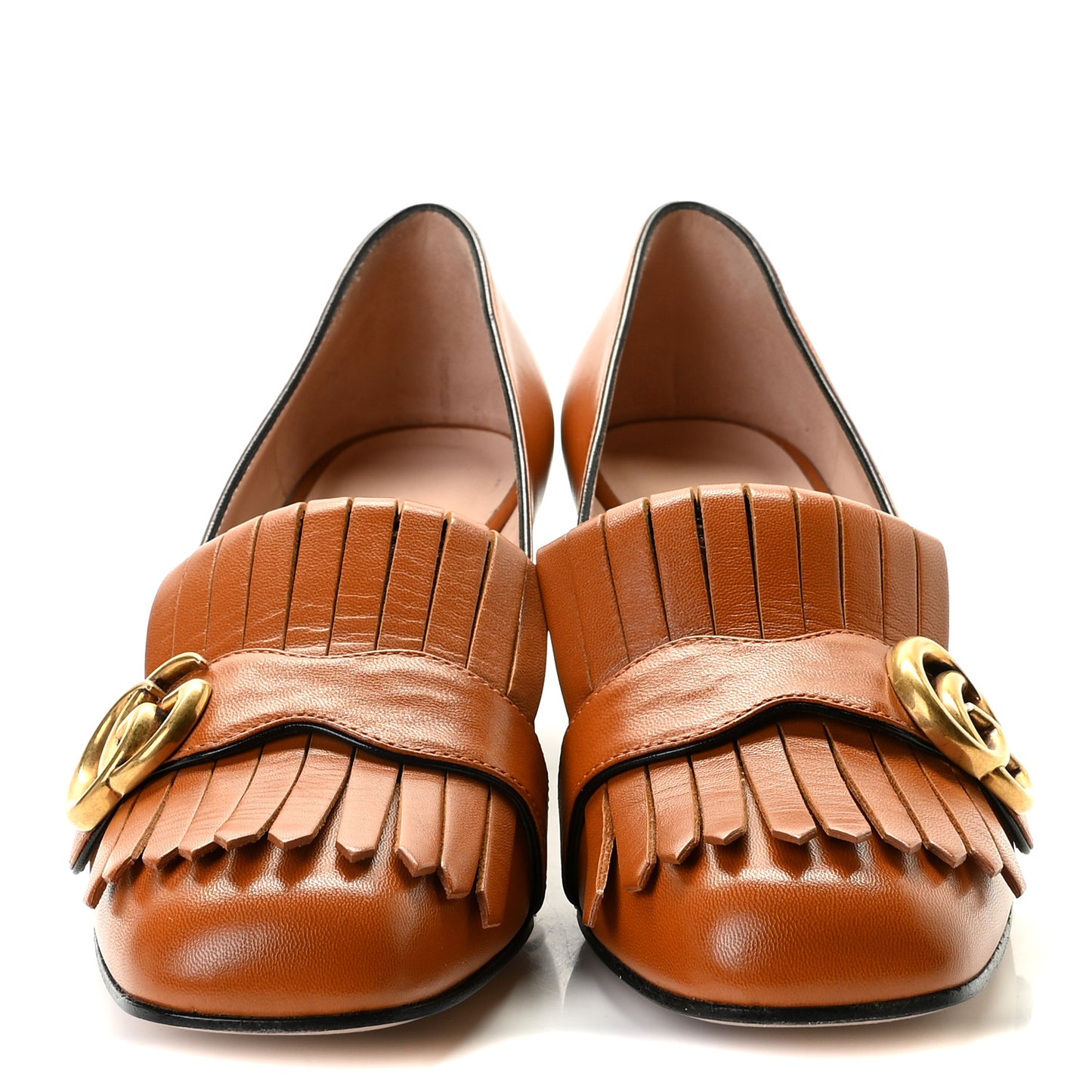 Malaga Kid GG Marmont Fringe 50mm Loafer Pumps 37 Cognac