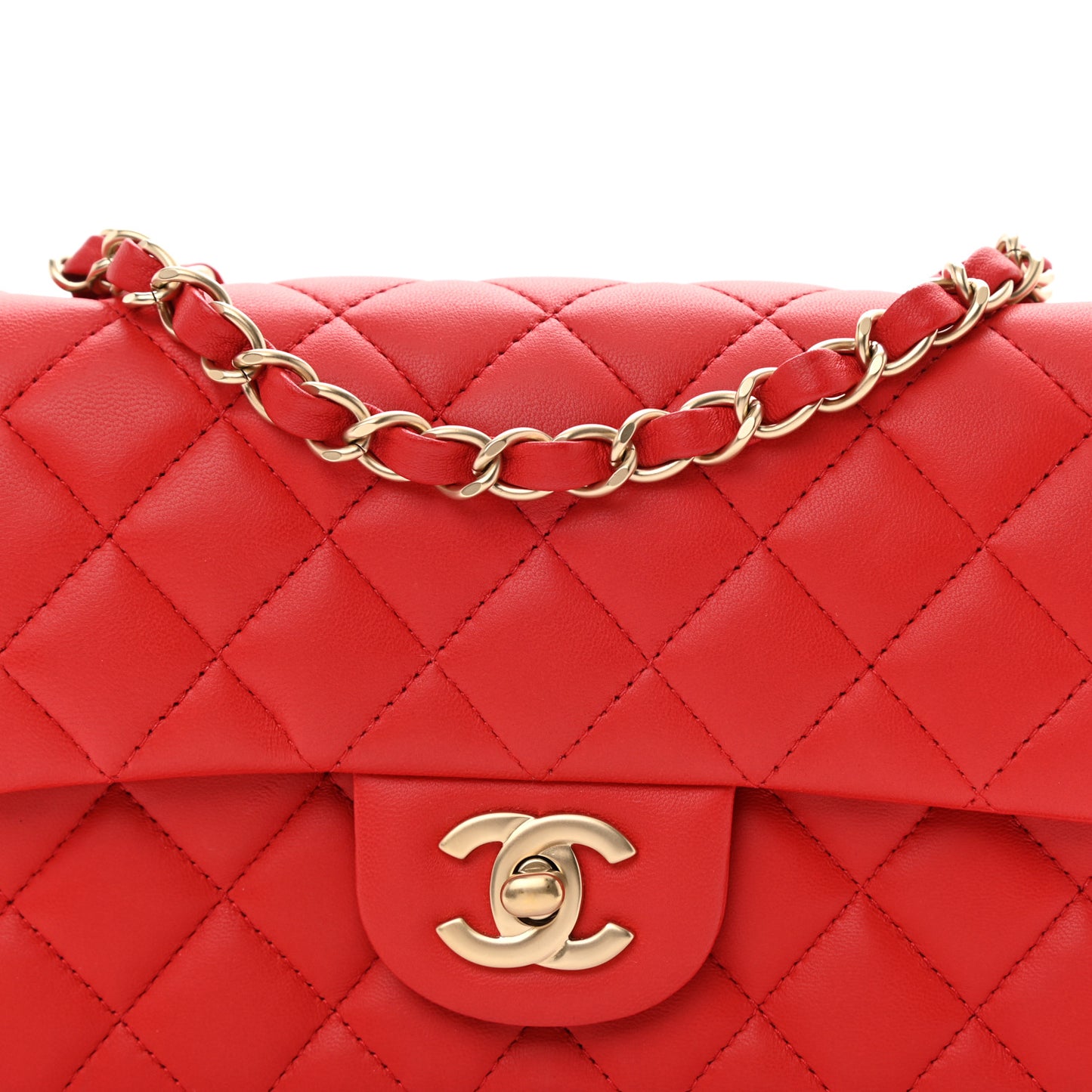 Lambskin Quilted Mini Rectangular Flap Red