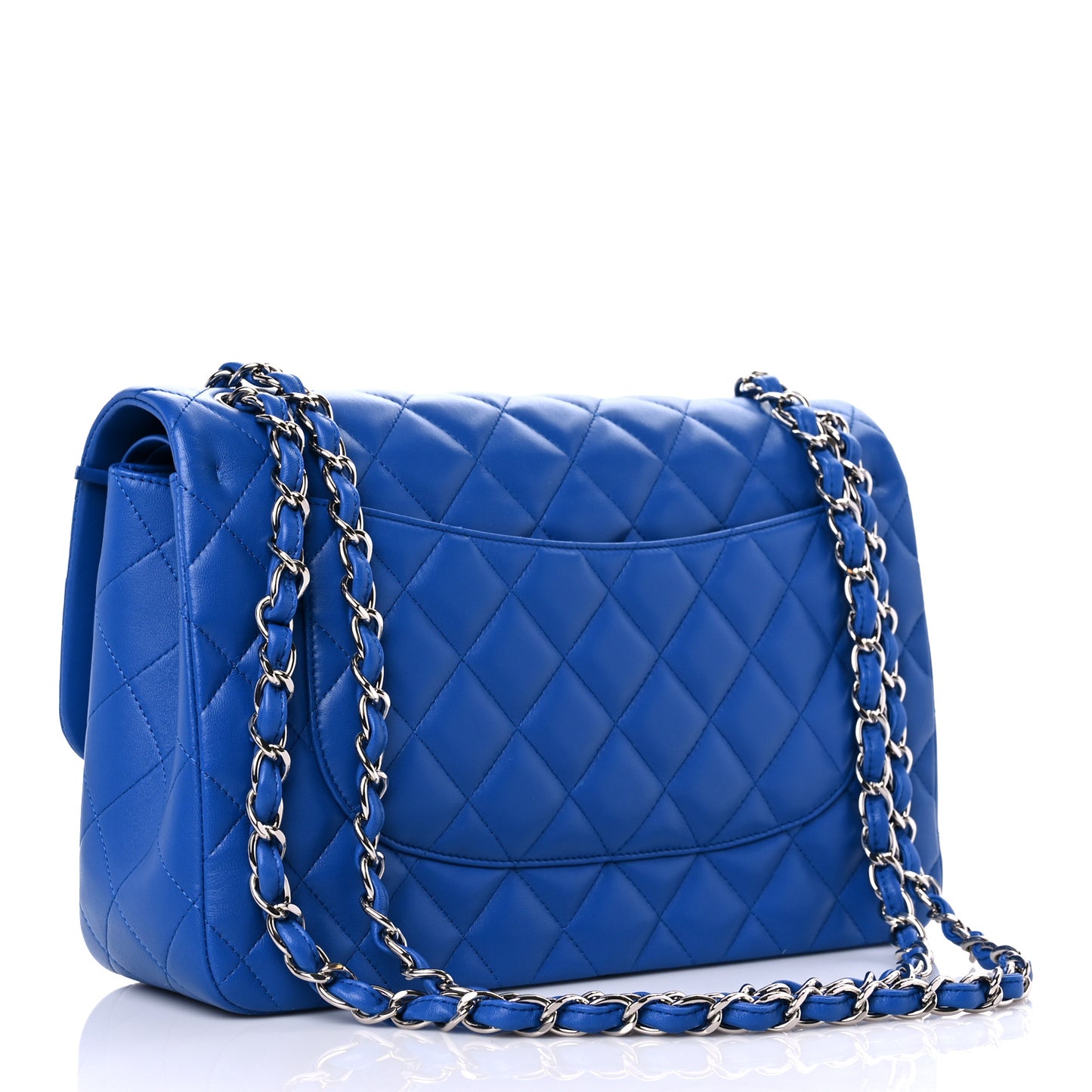 Lambskin Quilted Jumbo Double Flap Blue