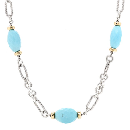 David Yurman Sterling Silver 18K Yellow Gold Turquoise Figaro Necklace 1 of 3