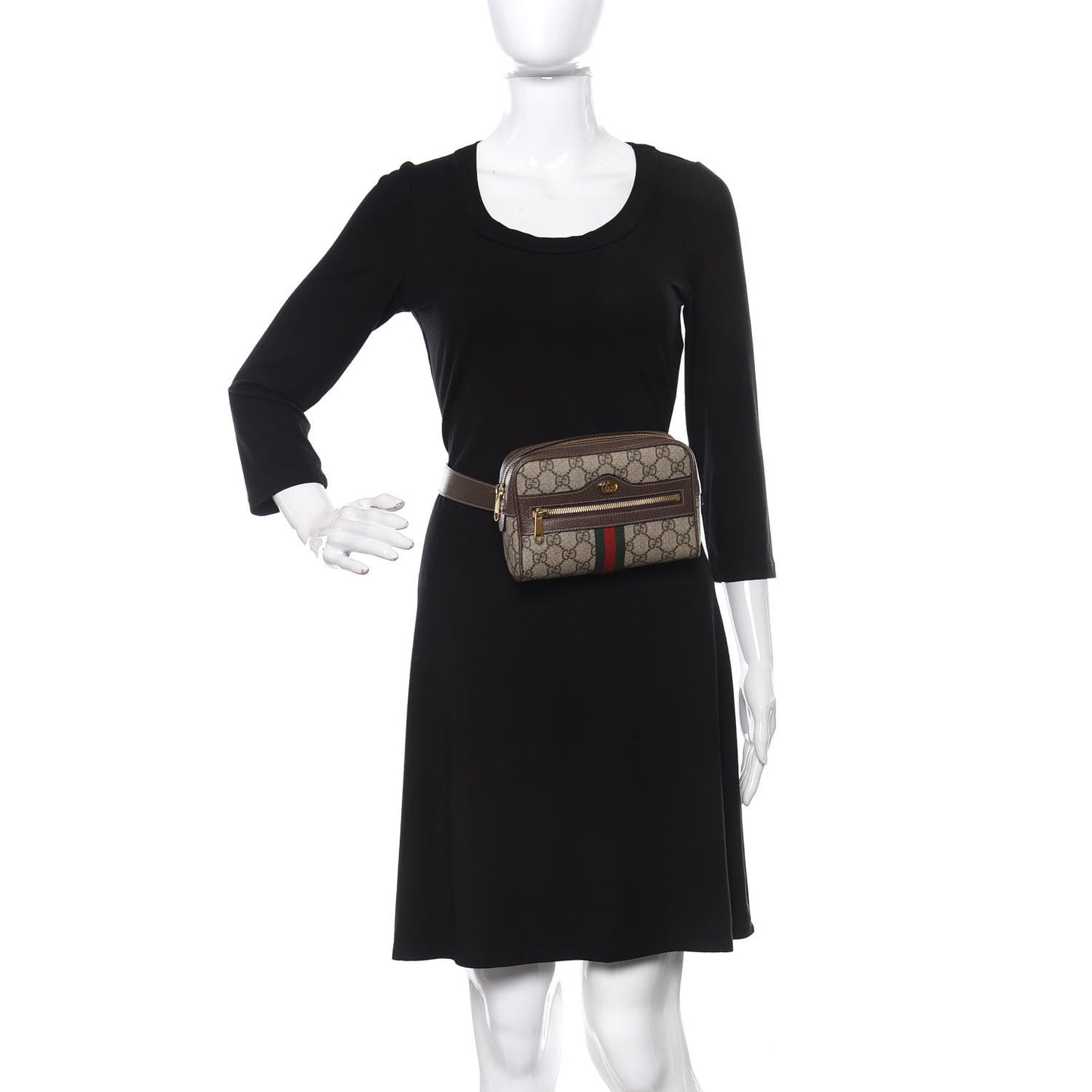 GG Supreme Monogram Web Small Ophidia Belt Bag 85 34 Dark Brown