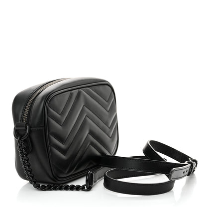 Gucci Calfskin Matelasse Monochrome Mini GG Marmont Chain Shoulder Bag Black 3 of 12