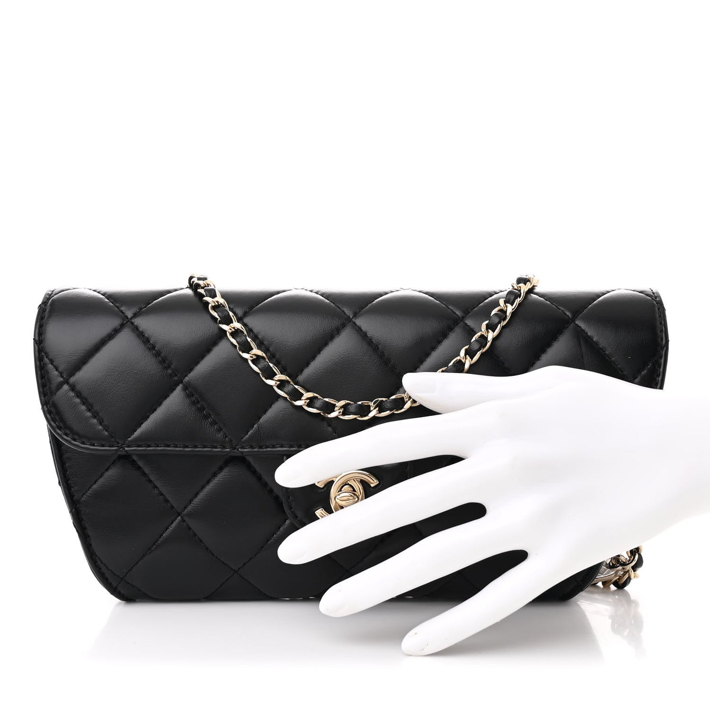 Lambskin Quilted Flap Clutch Bag With Chain Black