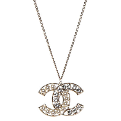 Chanel Crystal Pearl CC Pendant Necklace Gold 1 of 6