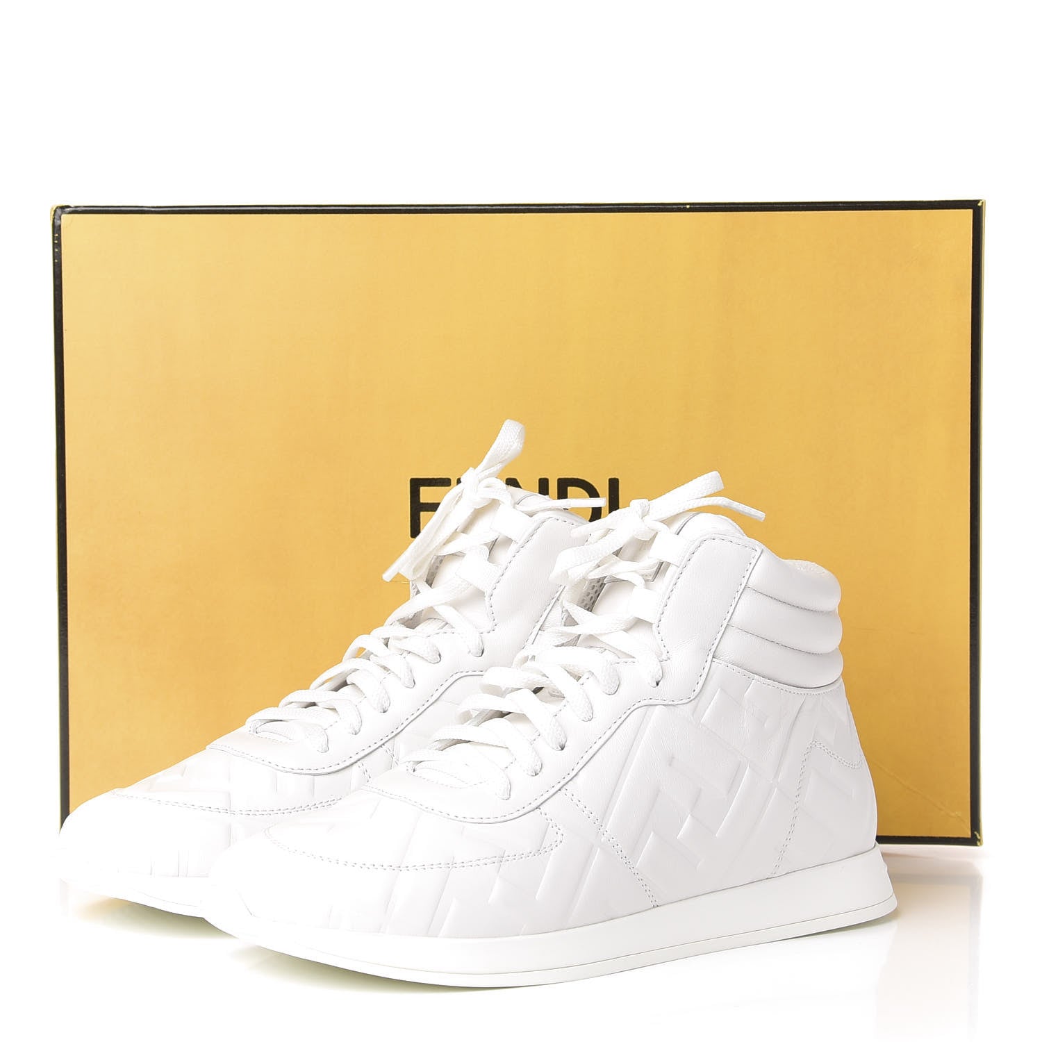 Fendi Nappa Macro FF Embossed Womens High Top Sneakers 36.5 White Ice 10 of 10