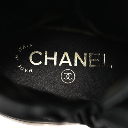 Chanel Calfskin Quilted Logo Lace Up Tall Combat Boots 39 Black 9 of 11