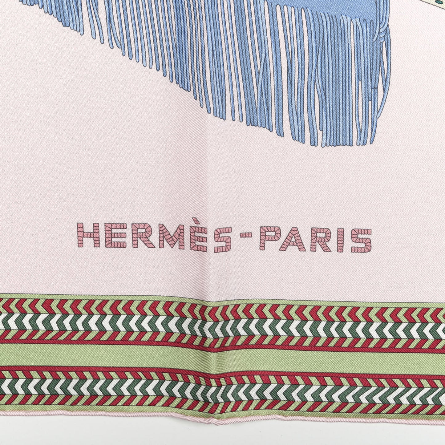 Silk Selle Des Steppes Scarf 90 Rose Pale Bleu Jean