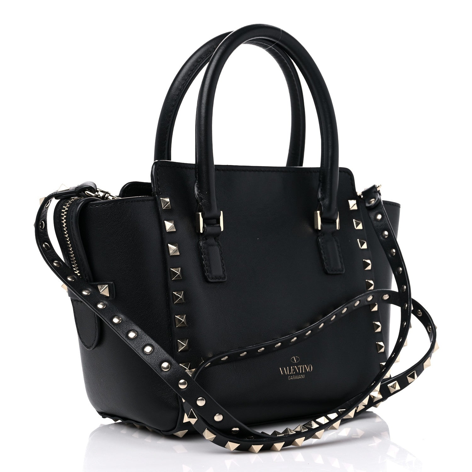 Valentino Garavani Vitello Mini Rockstud Double Handle Tote Black 3 of 8