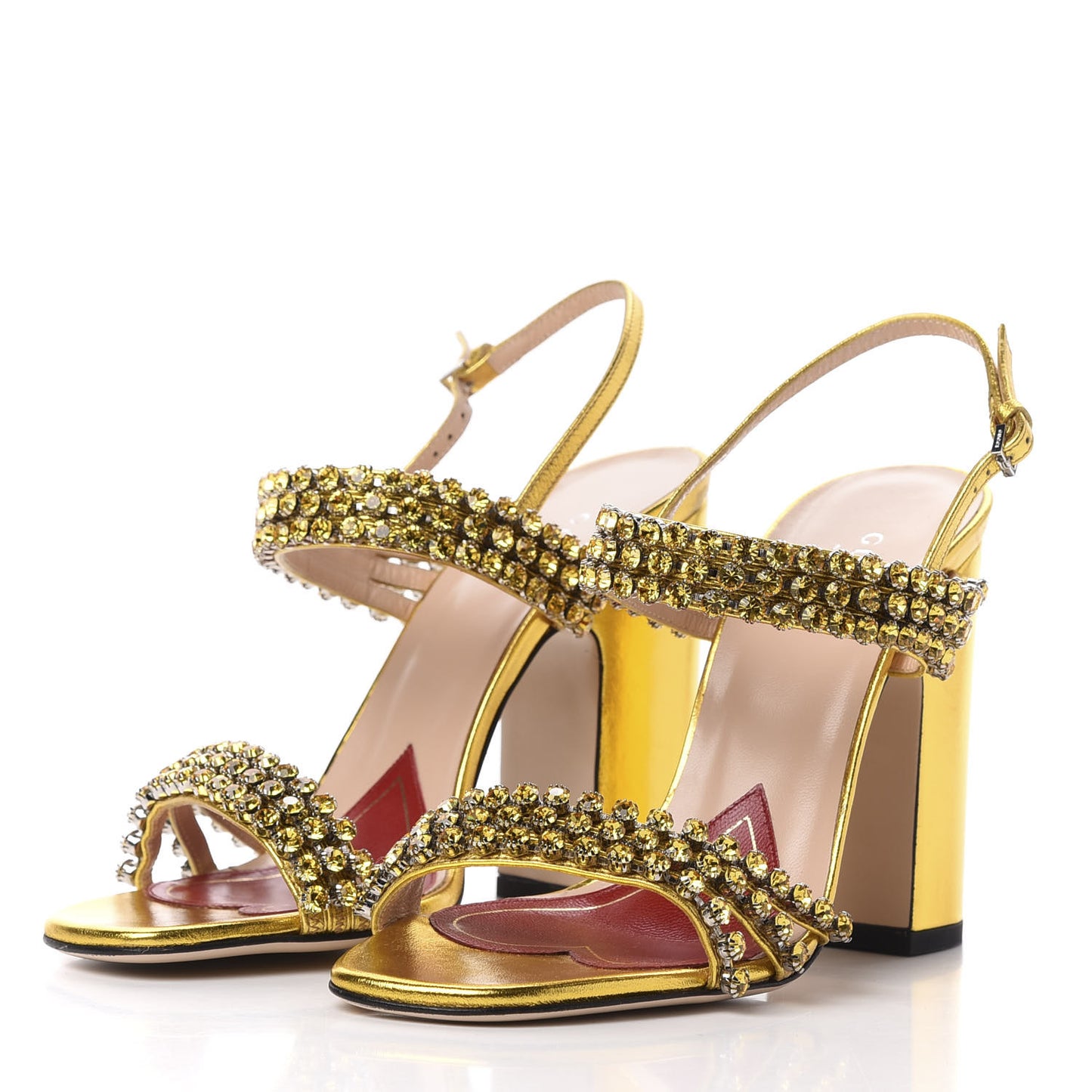 Nappa Silk Crystal Bertie High Heel Sandals 37 Gold