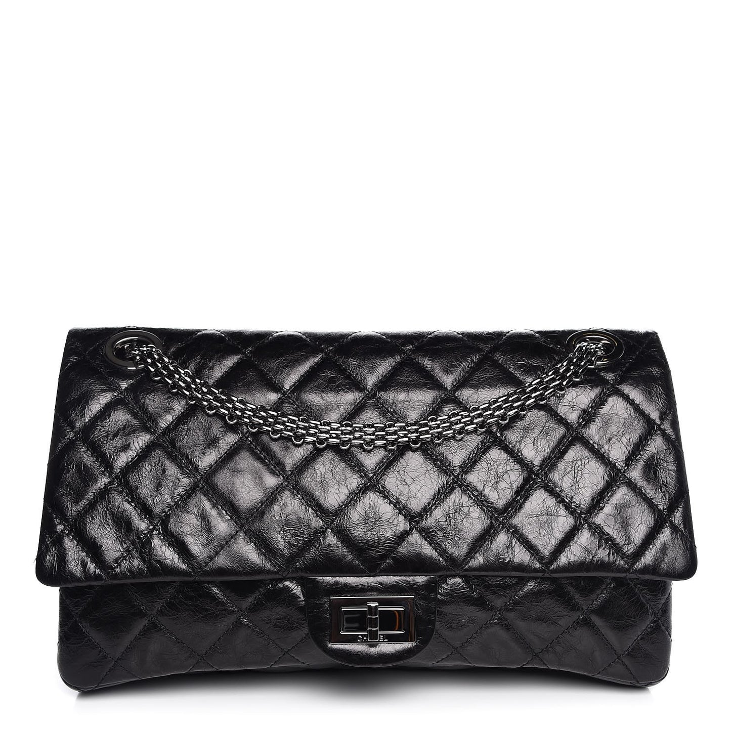 Metallic Aged Calfskin Quilted 2.55 Reissue 228 Flap Black