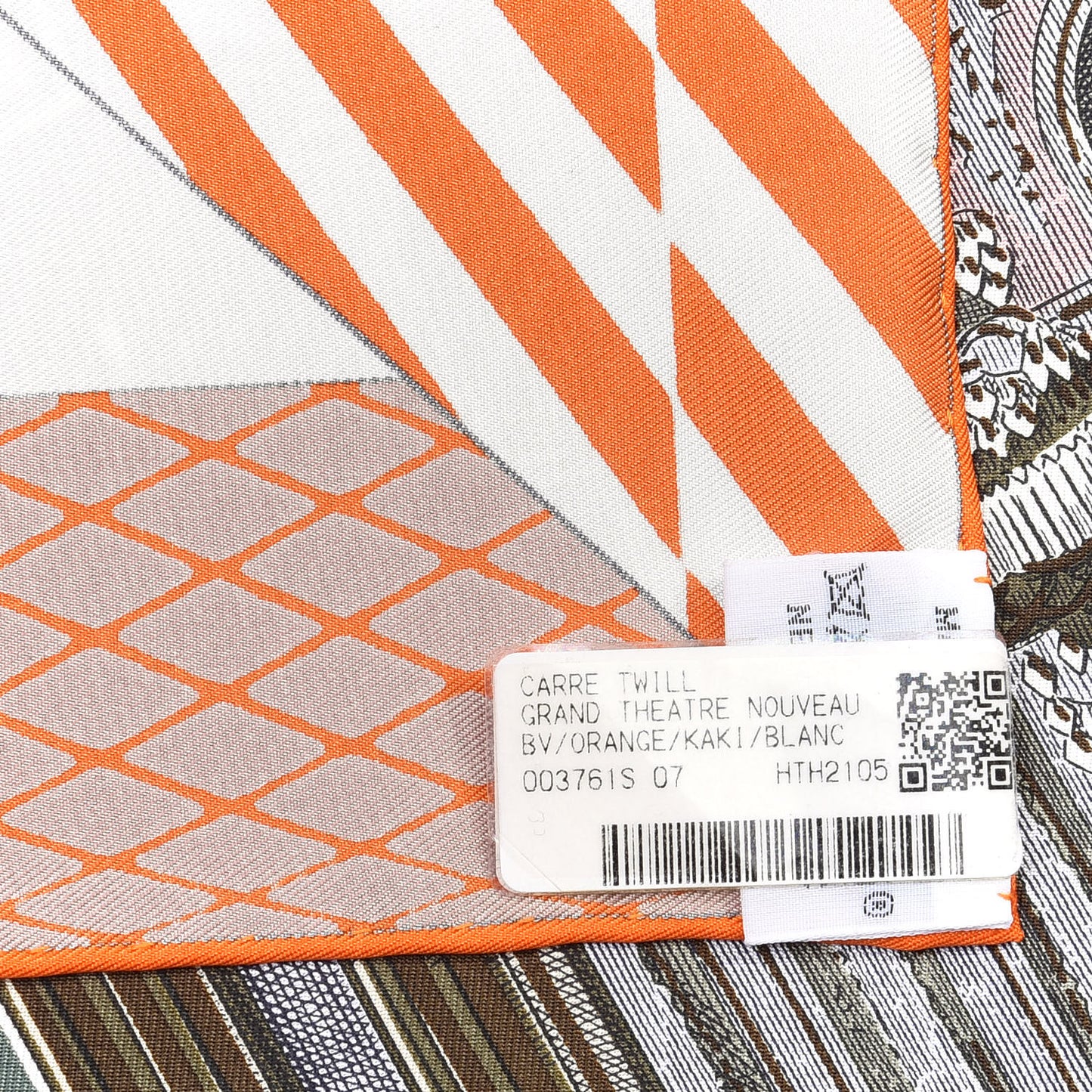 Silk Grand Theatre Nouveau Scarf 90 Orange Kaki White
