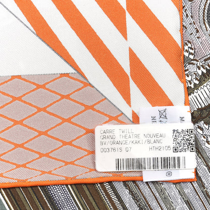 Hermes Silk Grand Theatre Nouveau Scarf 90 Orange Kaki White 3 of 4