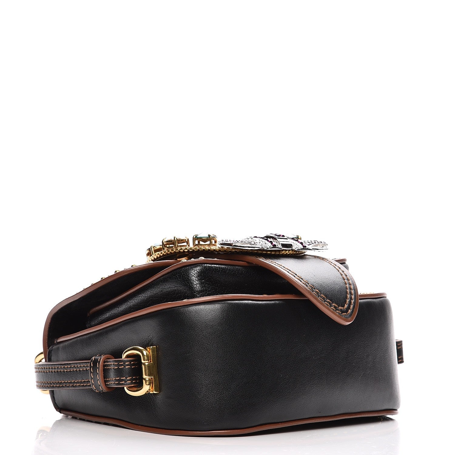 Miu Miu Studded Goatskin Jewel Buckle Dahlia Shoulder Bag Nero Black 4 of 8