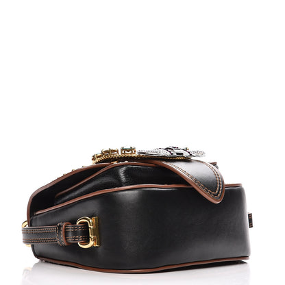 Miu Miu Studded Goatskin Jewel Buckle Dahlia Shoulder Bag Nero Black 4 of 8