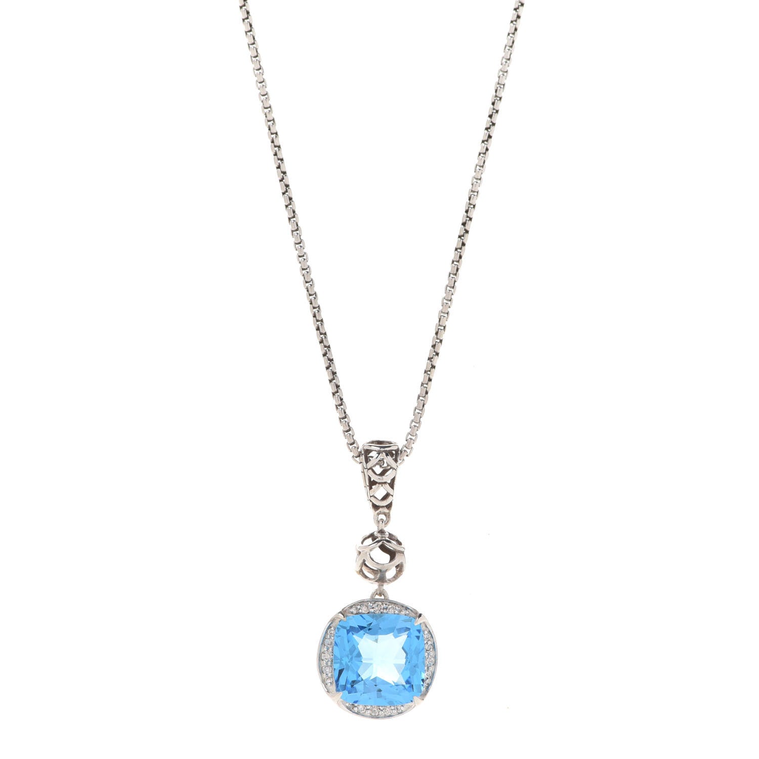 John Hardy Sterling Silver Blue Diamond Topaz Batu Naga Cushion Pendant Necklace 1 of 7