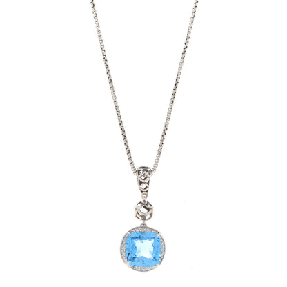 John Hardy Sterling Silver Blue Diamond Topaz Batu Naga Cushion Pendant Necklace 1 of 7