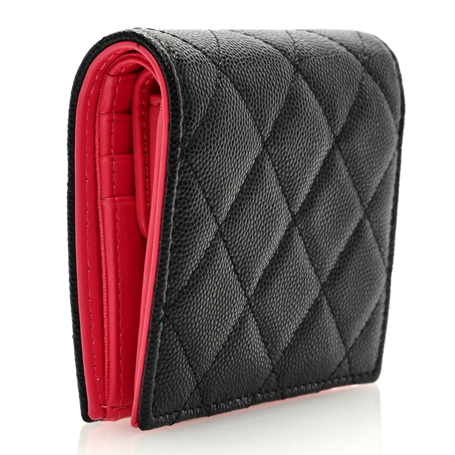 Chanel Caviar Metal Perforated Quilted Compact Bifold Wallet Black 3 of 7