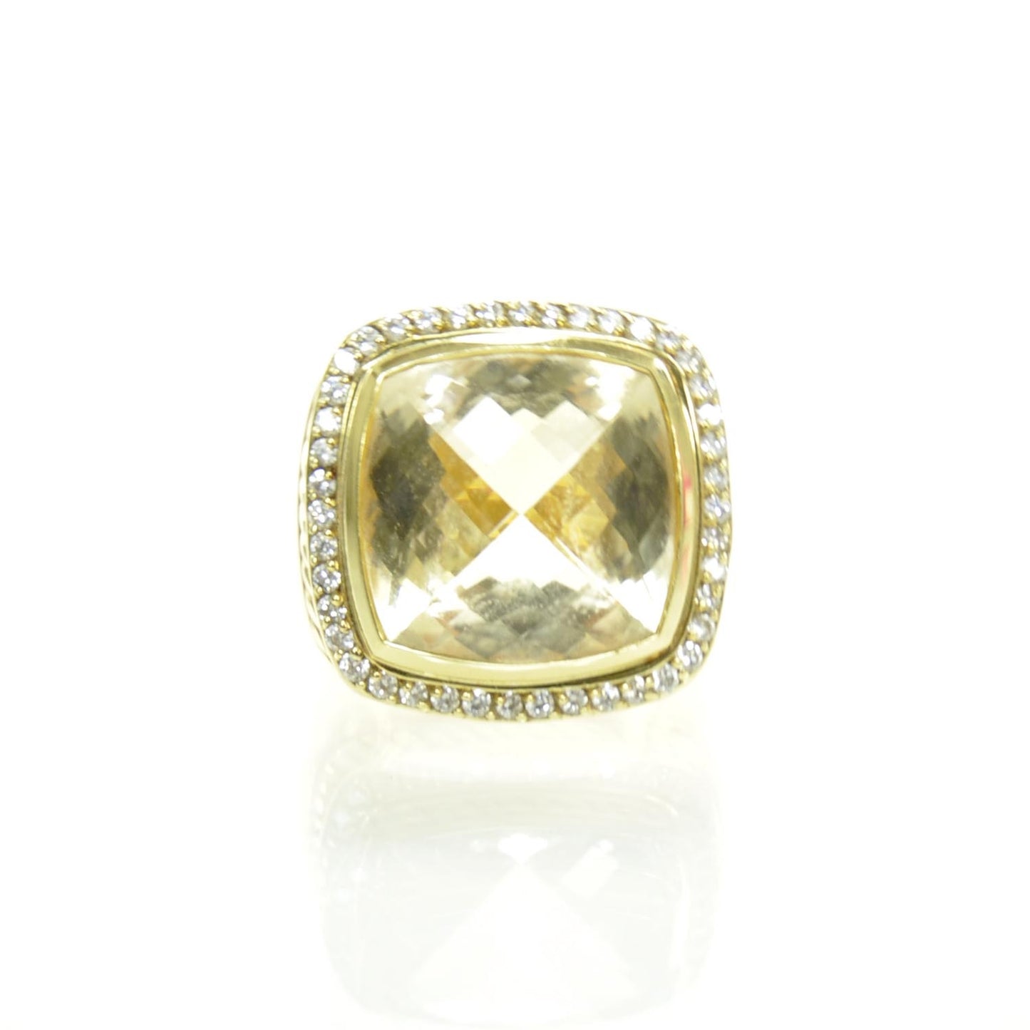 18K Yellow Gold Diamond Lemon Quartz 15mm Albion Ring 52 6