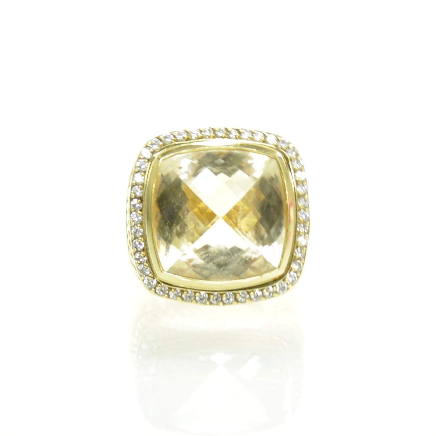 David Yurman 18K Yellow Gold Diamond Lemon Quartz 15mm Albion Ring 52 6 1 of 7