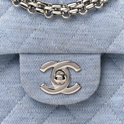 Chanel Jersey Quilted Small Double Flap Blue Clair 9 of 11
