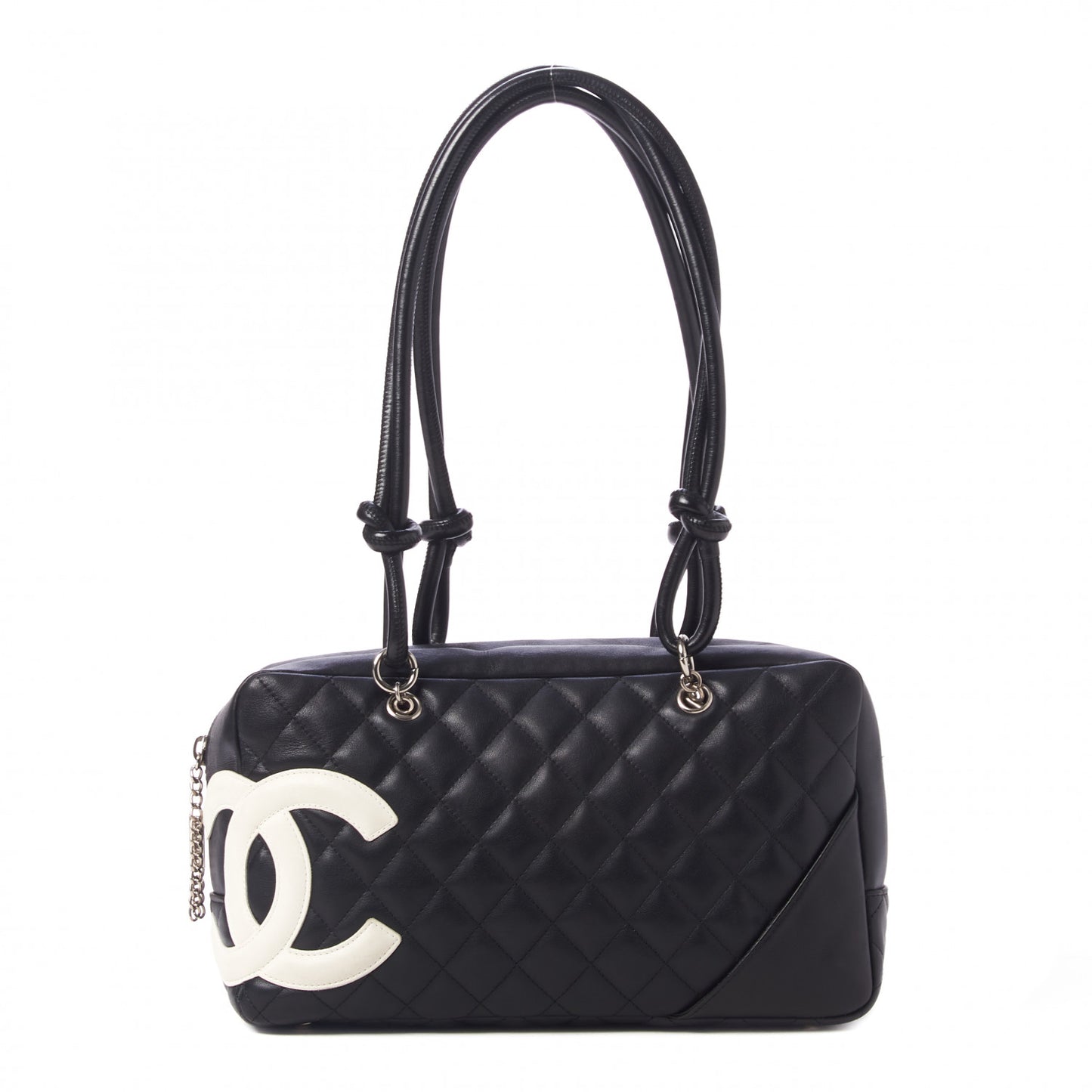 Calfskin Quilted Large Cambon Bowler Black White