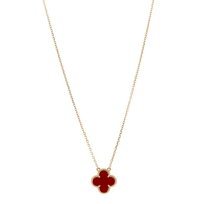 Van Cleef & Arpels 18K Yellow Gold Carnelian Vintage Alhambra Pendant Necklace 1 of 5