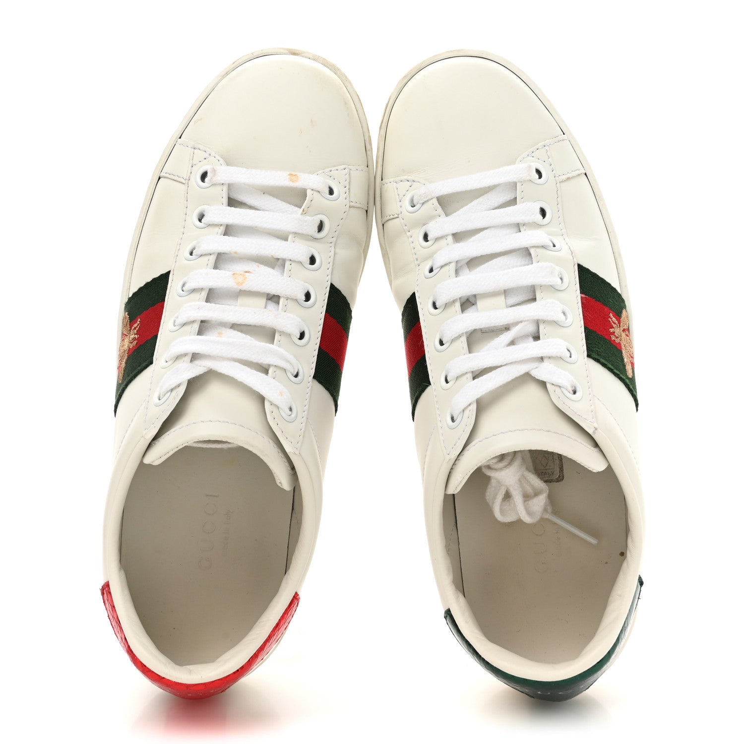 Gucci Calfskin Ayers Bee Embroidered Womens Ace Sneakers 36 White Green 2 of 14