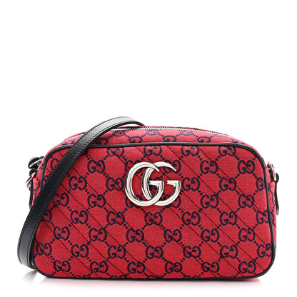 Gucci Monogram Multicolor Matelasse Diagonal Small GG Marmont Chain Shoulder Bag Red Blue 1 of 11