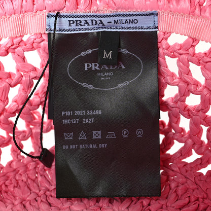 Prada Yarn Raffia Effect Crochet Logo Embroidered Womens Bucket Hat M Petalo 7 of 7